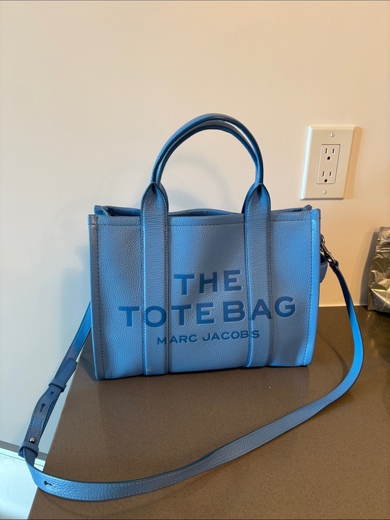 Marc Jacobs Handbags - Marc Jacobs Blue The Tote Bag Leather Tote with Logo Print